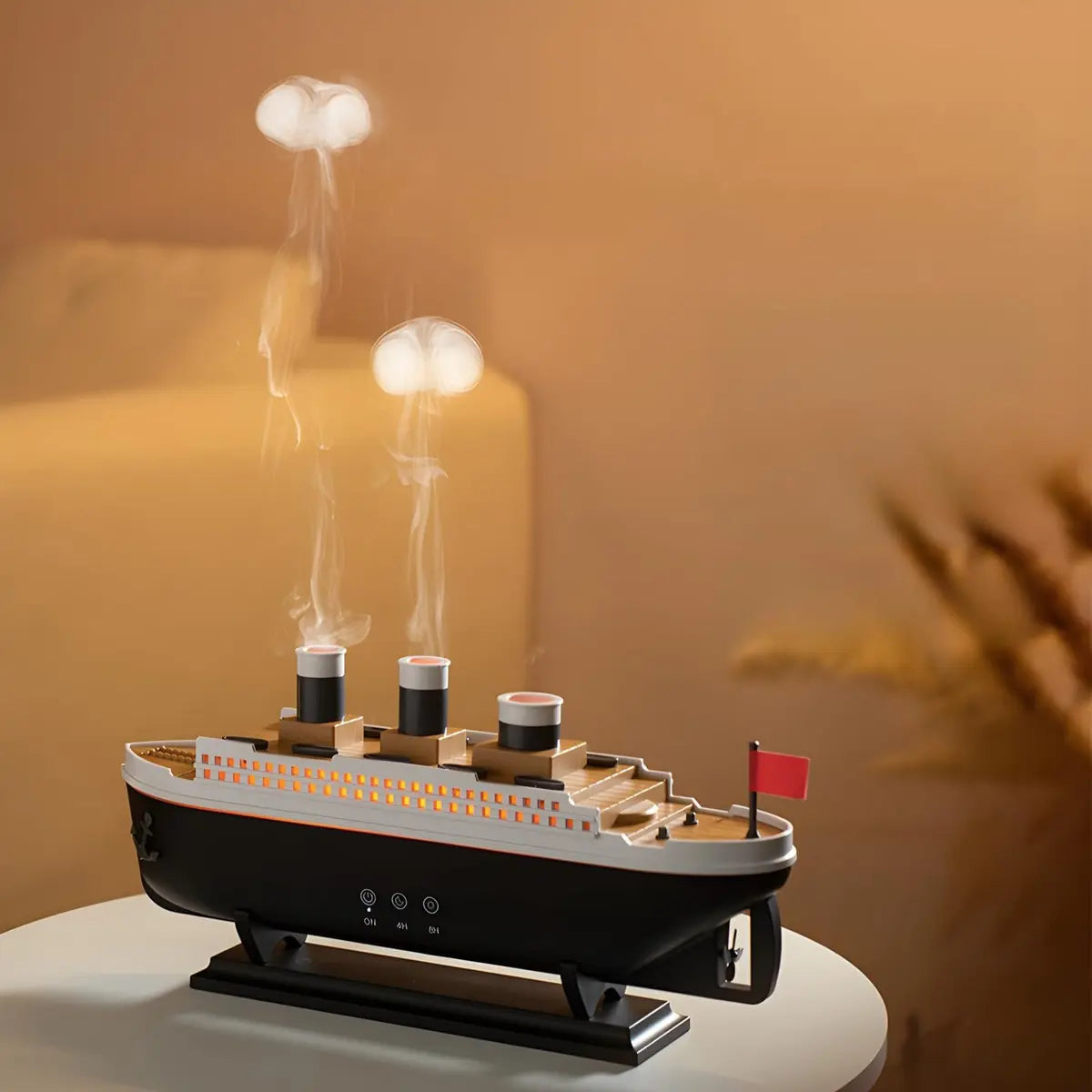 Decorative Titanic ship humidifier with rising cloud mist effect and illuminated windows. Shop online across UAE.