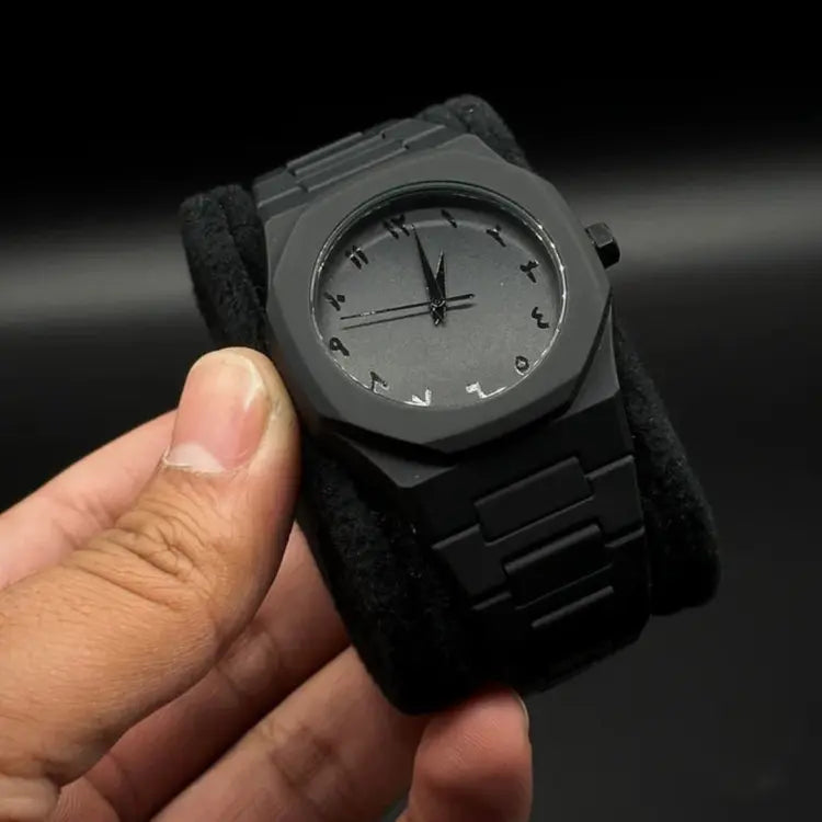Matte Black Octagonal Men's Watch – Arabic Numeral Dial | UAE