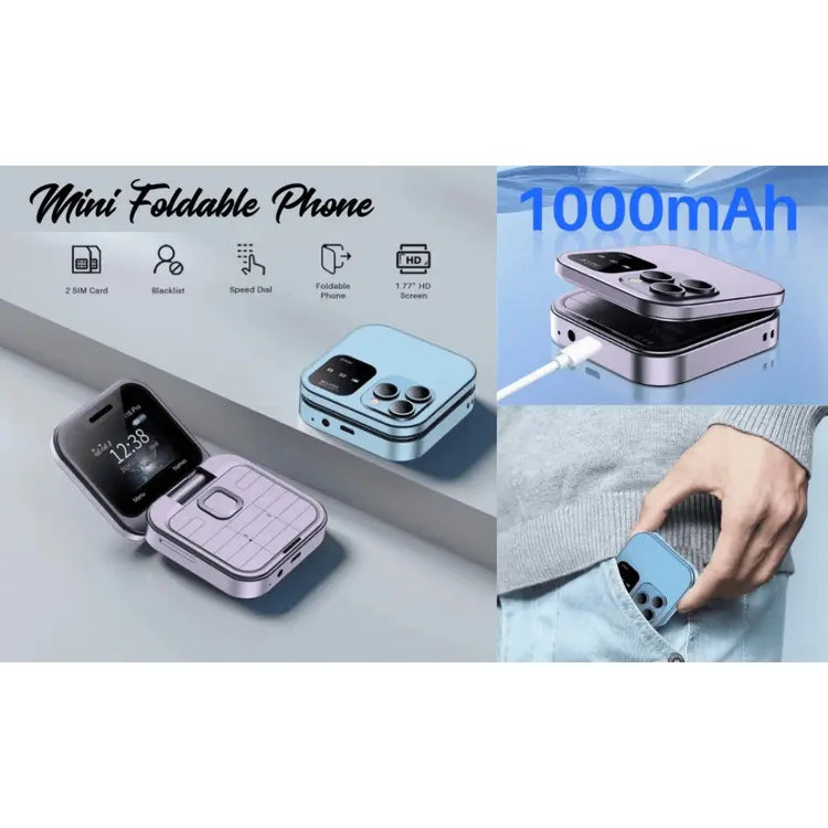 Mini Flip Phone with Dual SIM & Call Blacklist – Compact Keypad Mobile Phone (i16 Pro)