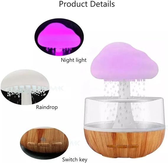 Cloud Rain Humidifier | Raindrop Effect Diffuser with Color-Changing LED Night Light