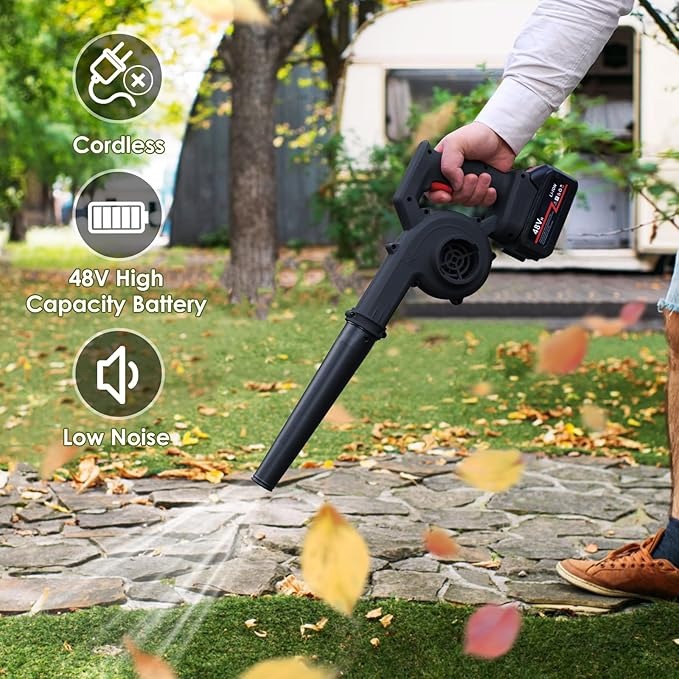Cordless 48V Lithium-Ion Air Blower | Handheld Battery-Powered Blower with 2 Batteries & Charger