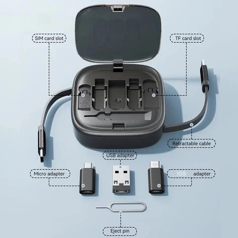 3-in-1 Retractable Multi-Function Charging Cable & Adapter Kit with Compact Travel Case