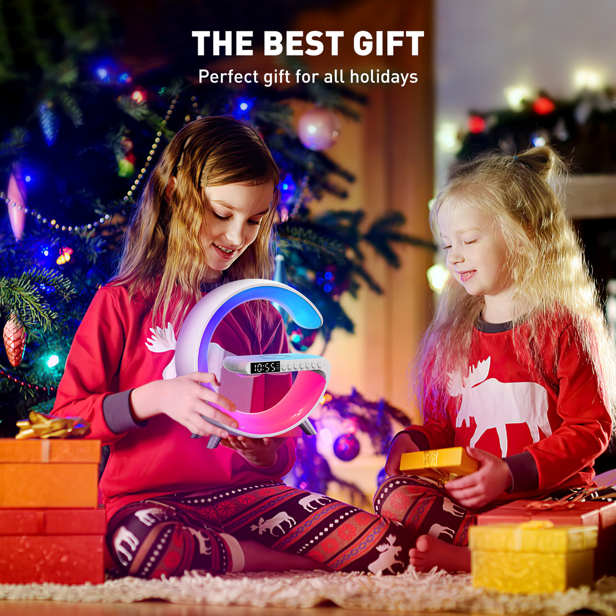 4-in-1 LED Alarm Clock with Wireless Phone Charging, Bluetooth Speaker, FM Radio & Dimmable Night Light