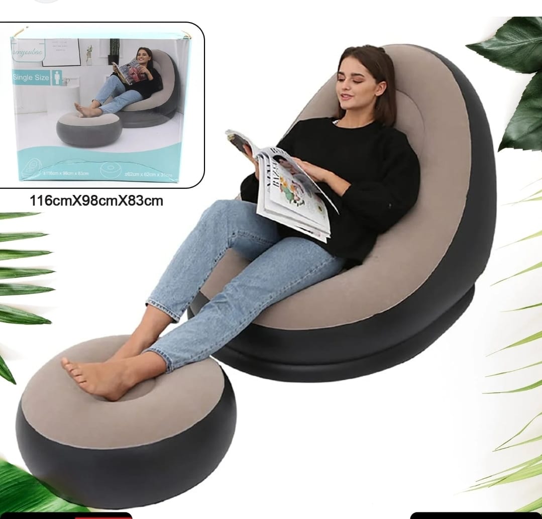 Inflatable Flocking Sofa with Footstool | Portable Folding Lounge Chair for Indoor & Outdoor Use