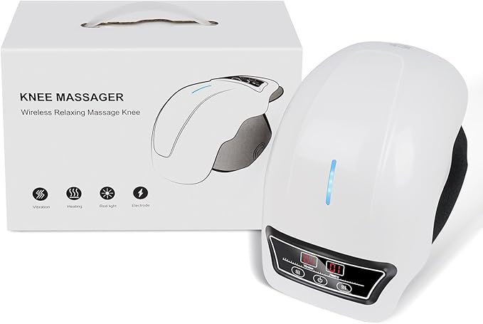 Wireless Knee Massager with Heat & Vibration – Adjustable Cordless Leg Massage Wrap