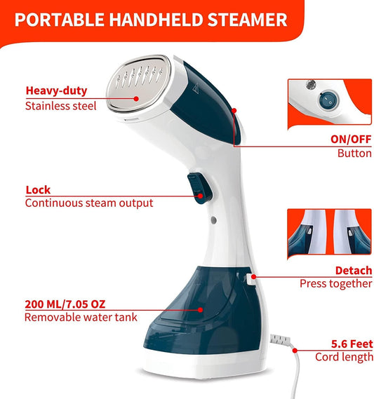 1500W Portable Handheld Garment Steamer | Stainless Steel Plate with Lock Function &