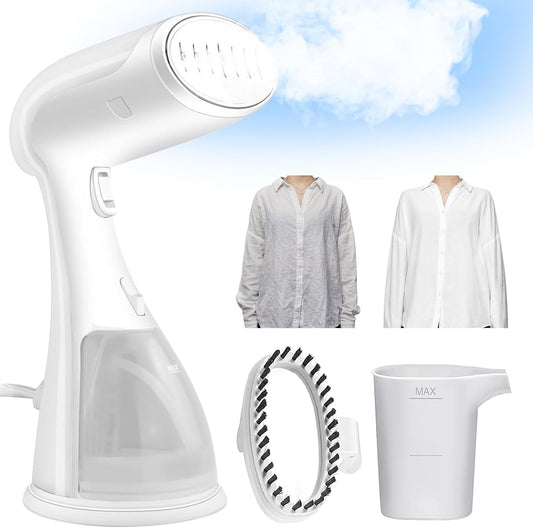 Portable Handheld Garment Steamer with Fabric Brush & Measuring Cup | Effective Wrinkle Removal