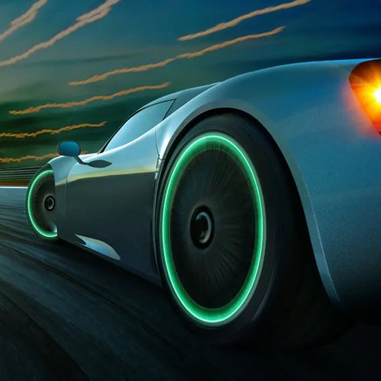 Luminous Tyre Valve Caps 4-Piece Set – Green Glow Wheel Accessories for Car, Bike & Motorcycle