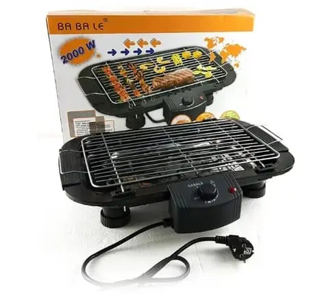 Electric BBQ grill with non-stick surface & skewer rack. Perfect for indoor/outdoor grilling. Fast delivery Dubai, Abu Dhabi & UAE.