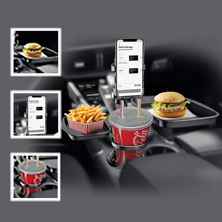 Car Food Tray with Phone Holder & Cup Holders – Multi-Function Vehicle Dining Organizer