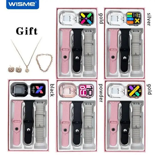 WISME WS-X18 Mini Smart Watch Bundle – 3-in-1 Set with Earbuds & Jewelry