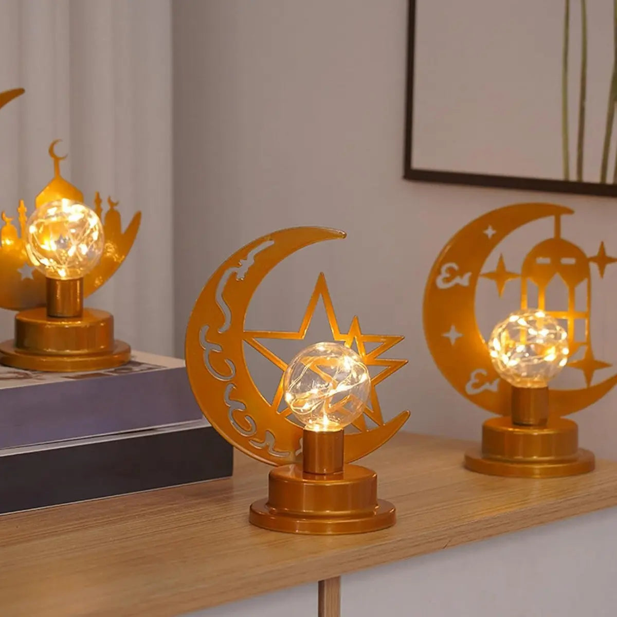 Festive Islamic-themed LED lamp with crescent moon, star & mosque designs. Shop Ramadan decor online across UAE.