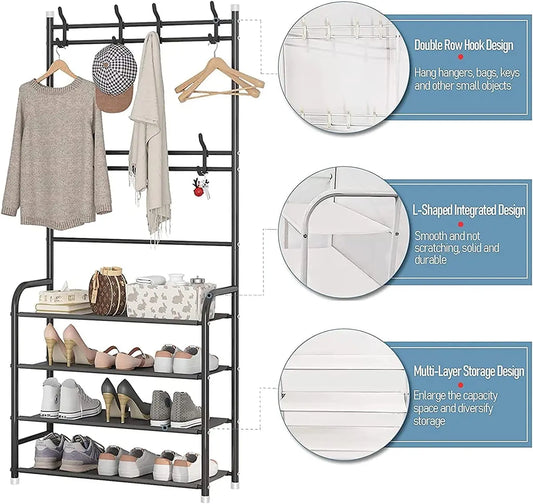Multi-function hall tree with coat hooks, shelf & shoe rack for entryway organization. Shop online across UAE.