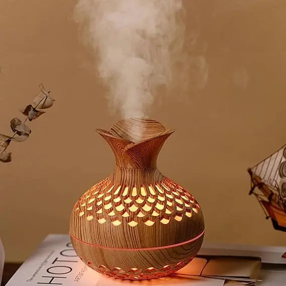 Decorative aroma diffuser humidifier styled as a wood-grain flower vase. Shop online across UAE with fast delivery.