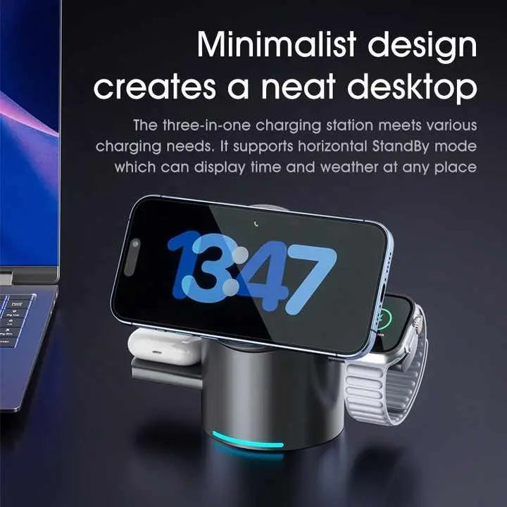 3-in-1 Wireless Charging Station for Phone & Smartwatch | Magnetic Charging Stand
