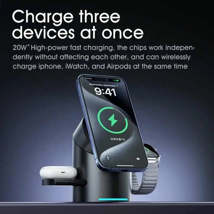 3-in-1 Wireless Charging Station for Phone & Smartwatch | Magnetic Charging Stand