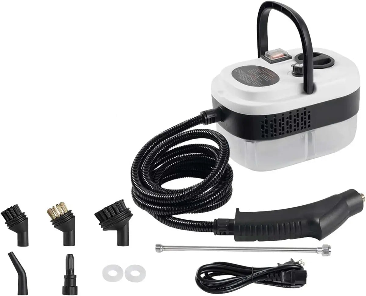 Chemical-free high-pressure steam cleaner with hose, wand & multiple brush heads. Shop online across UAE.