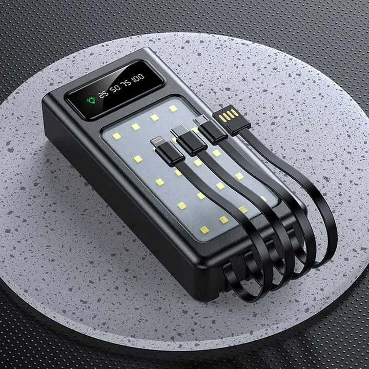Multi-Cable Power Bank with Built-In Charging Cables & LED Battery Display