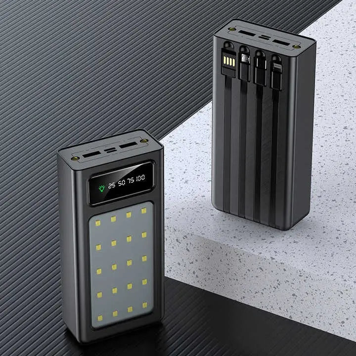 Multi-Cable Power Bank with Built-In Charging Cables & LED Battery Display