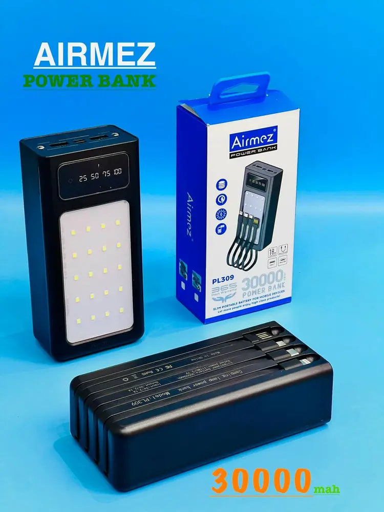 Multi-Cable Power Bank with Built-In Charging Cables & LED Battery Display
