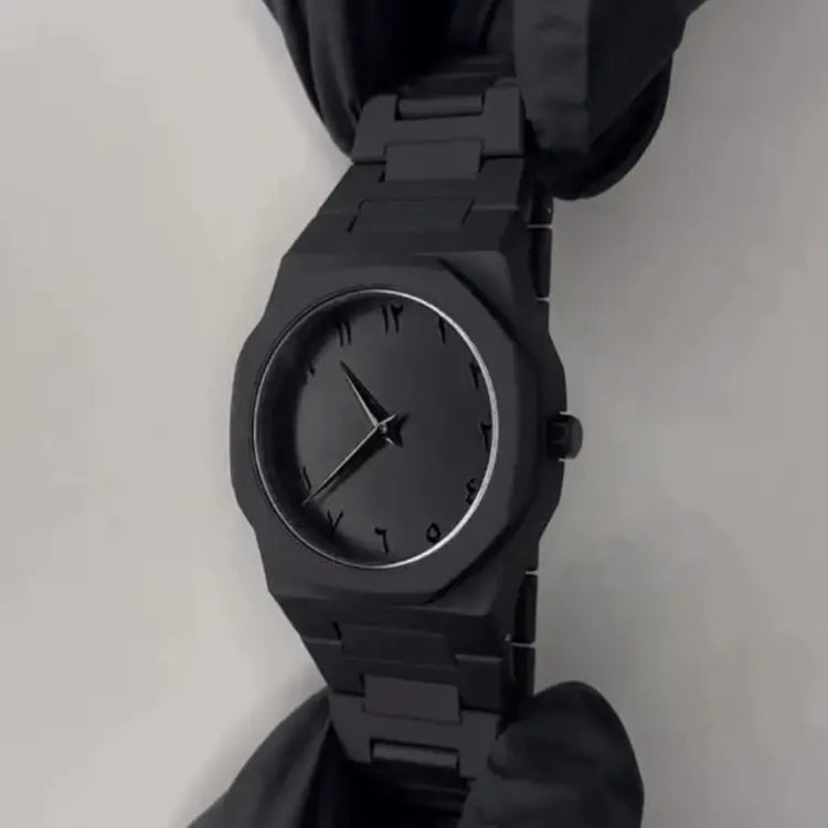Matte Black Octagonal Men's Watch – Arabic Numeral Dial | UAE