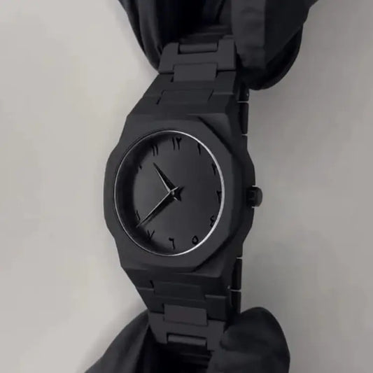 Matte Black Octagonal Men's Watch – Arabic Numeral Dial | UAE