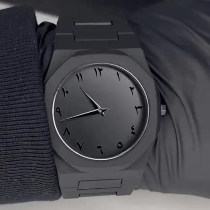 Matte Black Octagonal Men's Watch – Arabic Numeral Dial | UAE
