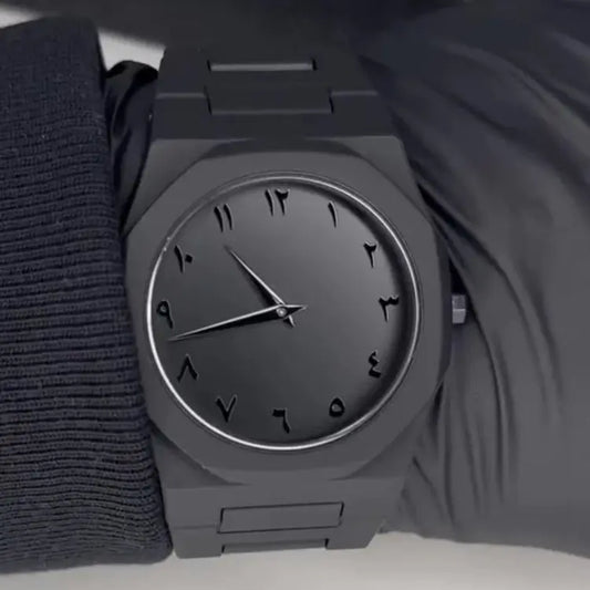 Matte Black Octagonal Men's Watch – Arabic Numeral Dial | UAE