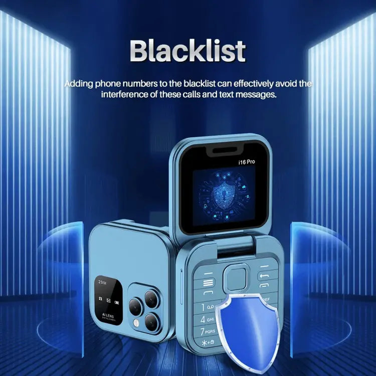 Mini Flip Phone with Dual SIM & Call Blacklist – Compact Keypad Mobile Phone (i16 Pro)