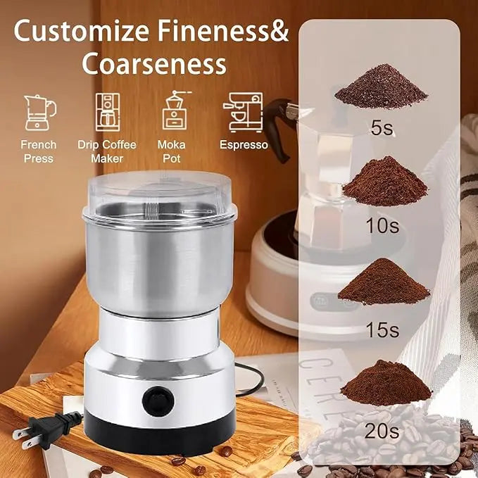Electric Coffee & Spice Grinder – Compact Dry Food Grinder with Transparent Lid