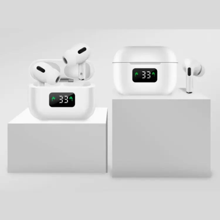 Wireless Bluetooth Earbuds with Digital Display Charging Case – White TWS Earphones