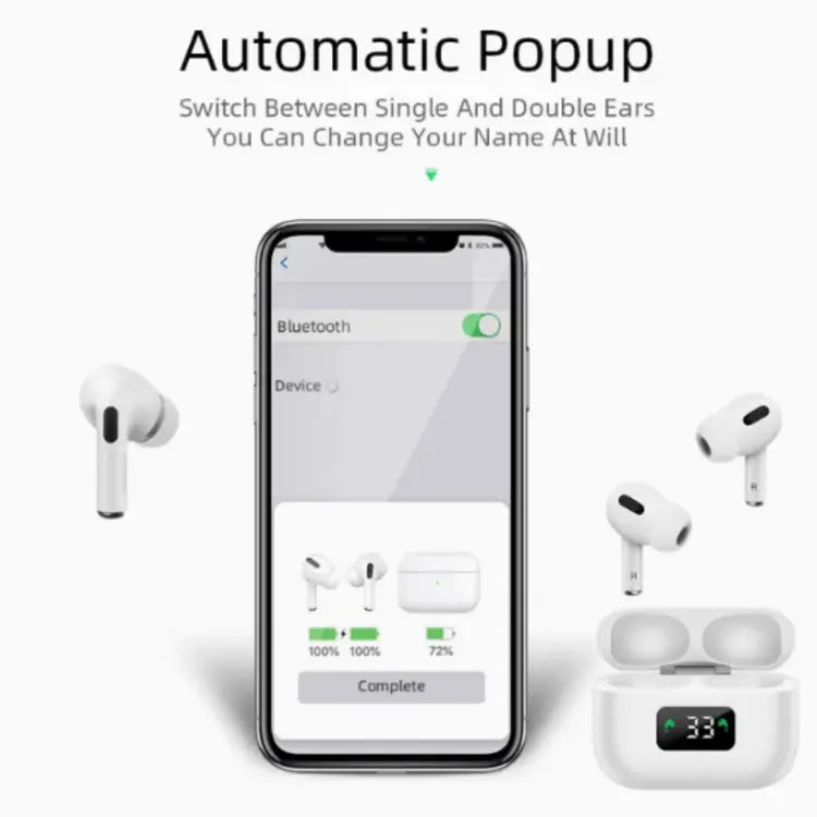 Wireless Bluetooth Earbuds with Digital Display Charging Case – White TWS Earphones