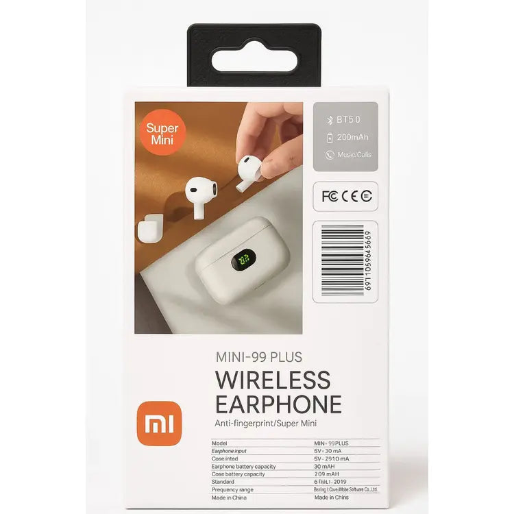 Wireless Bluetooth Earbuds with Digital Display Charging Case – White TWS Earphones