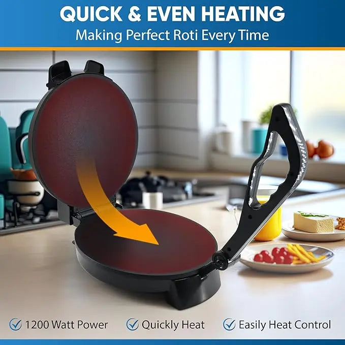 Electric Tortilla & Roti Flatbread Maker – Non-Stick Press with Temperature Control