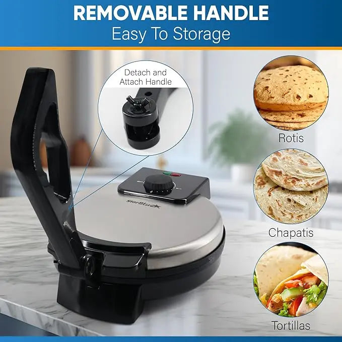 Electric Tortilla & Roti Flatbread Maker – Non-Stick Press with Temperature Control