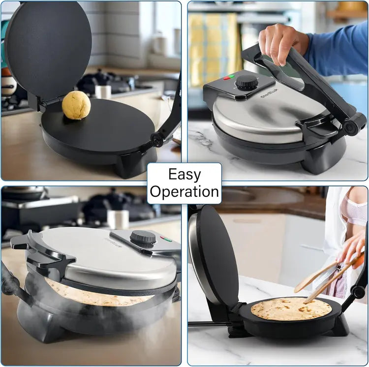 Electric Tortilla & Roti Flatbread Maker – Non-Stick Press with Temperature Control