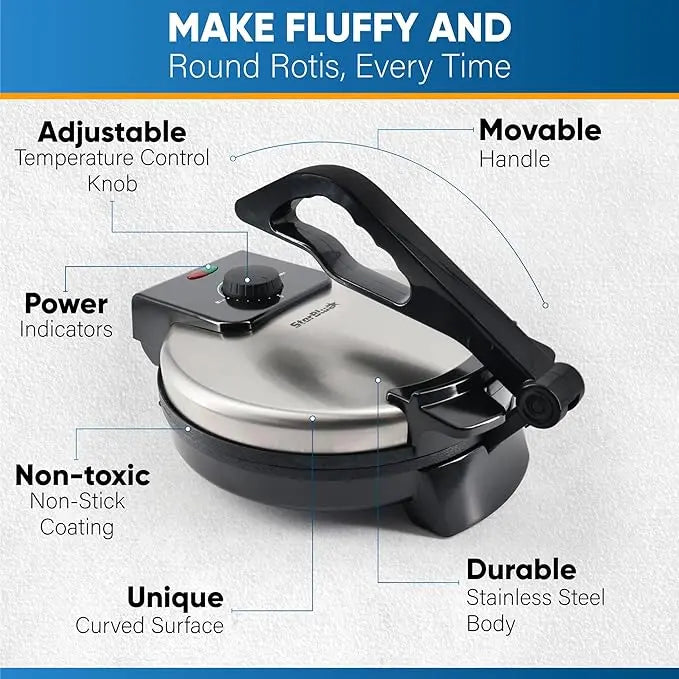 Electric Tortilla & Roti Flatbread Maker – Non-Stick Press with Temperature Control