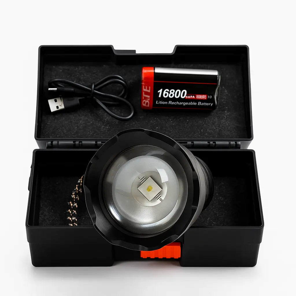 High Power Rechargeable LED Flashlight Kit | Tactical Torch with 16800mAh Battery & Carrying Case