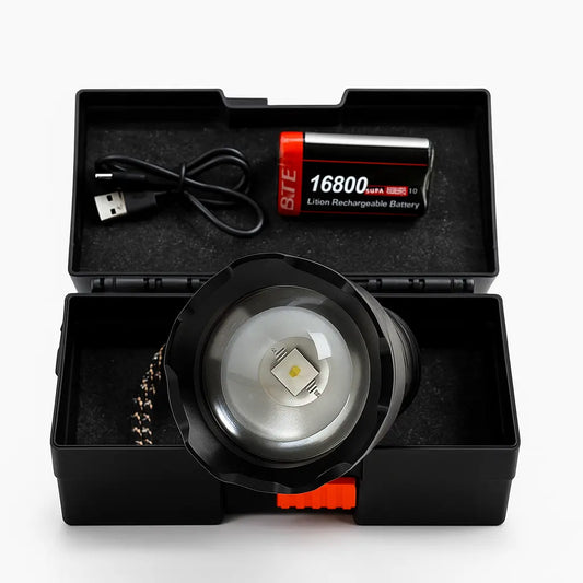 High Power Rechargeable LED Flashlight Kit | Tactical Torch with 16800mAh Battery & Carrying Case