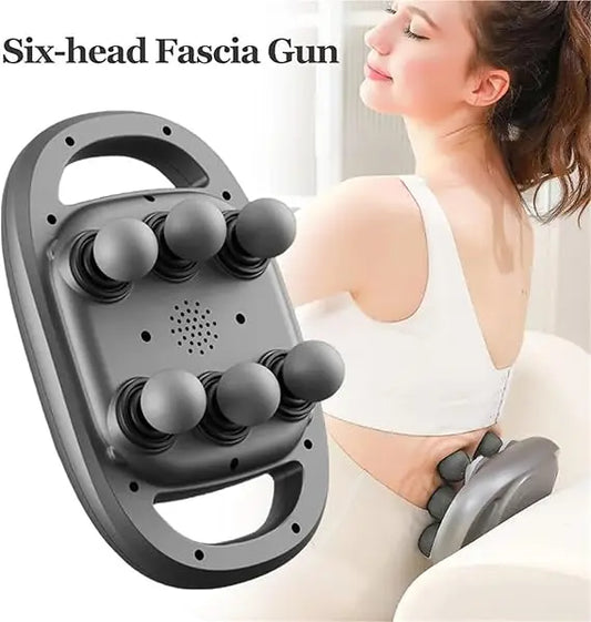 Six-Head Fascia Massage Gun for Back & Body – Manual Muscle Massage Tool