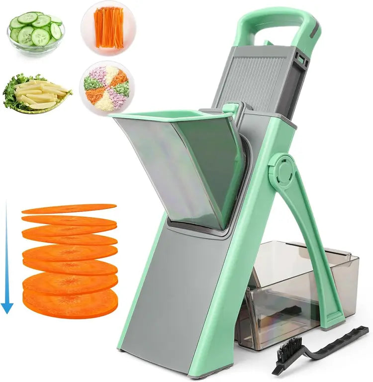 Multifunction Mandoline Vegetable Slicer with Collection Container & Cleaning Brush