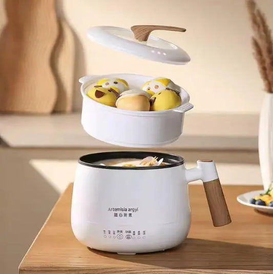 Electric Multi-Cooker with Steamer Basket – Compact Mini Hot Pot & Noodle Cooker