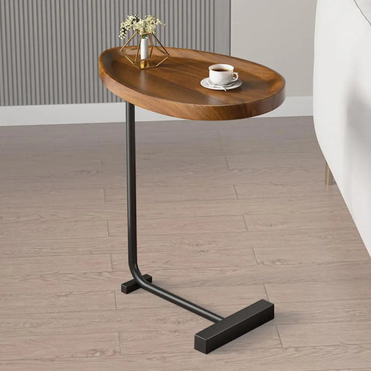C-Shaped Sofa Side Table with Oval Wood Top | Modern Slide-Under Laptop & Coffee Table – UAE