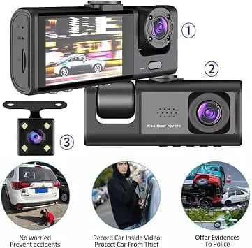 Dual Camera Car Dash Cam – 1080P Front & Rear Recorder with 110° Rotatable Lens