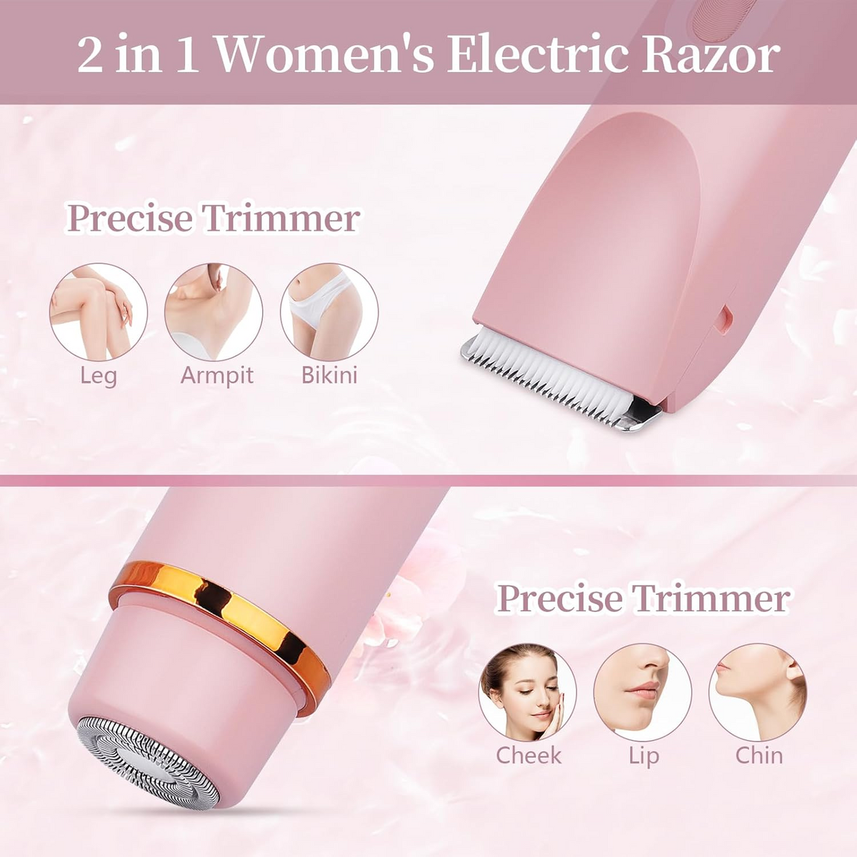 2-in-1 Dual Head Electric Shaver for Women – Rechargeable Body & Facial Hair Trimmer