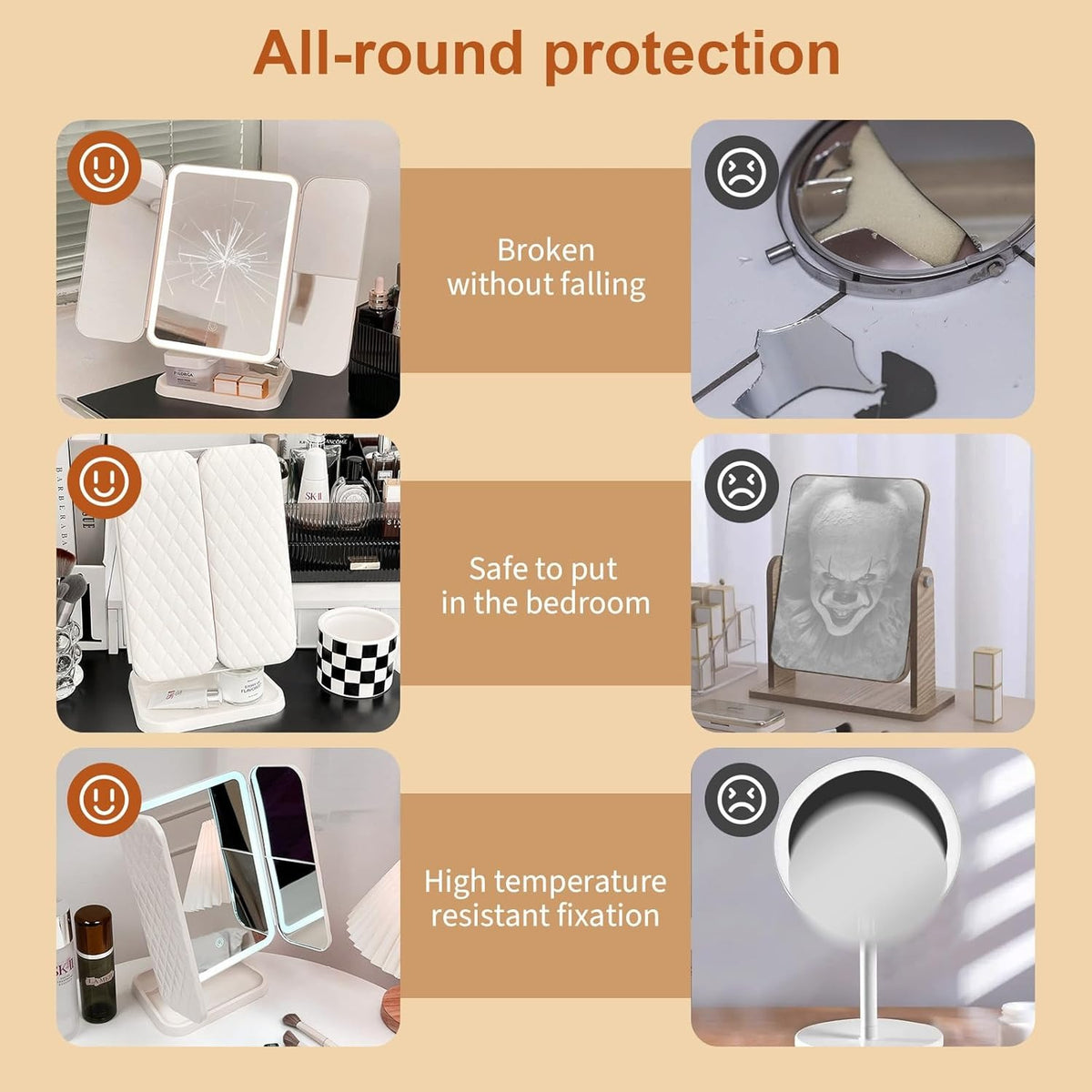 3-Fold LED Makeup Mirror with 2X & 3X Magnification – Tabletop Vanity Mirror
