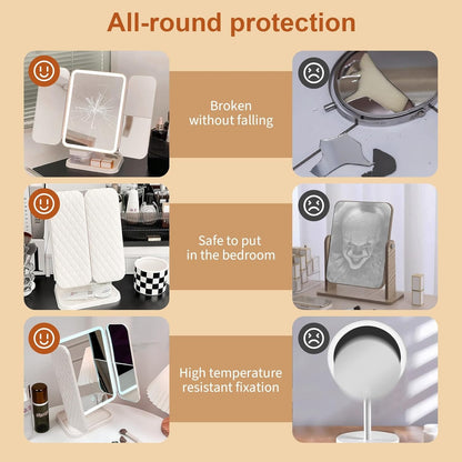 3-Fold LED Makeup Mirror with 2X & 3X Magnification – Tabletop Vanity Mirror
