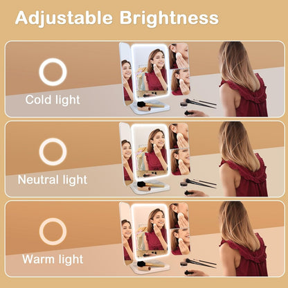3-Fold LED Makeup Mirror with 2X & 3X Magnification – Tabletop Vanity Mirror