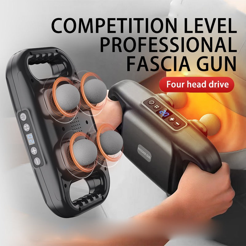 4-Head Electric Fascia Massage Gun – Professional Deep Muscle Massager with Digital Display
