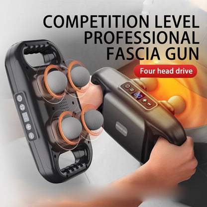 4-Head Electric Fascia Massage Gun – Professional Deep Muscle Massager with Digital Display